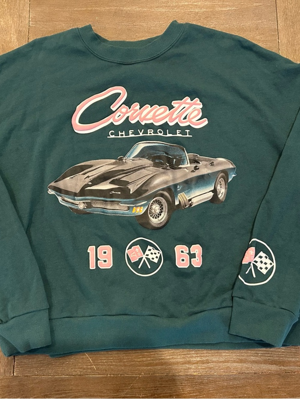Corvette Women’s XL Green Graphic Sweatshirt 1963 Stingray GM Licensed Vintage - Picture 2 of 7